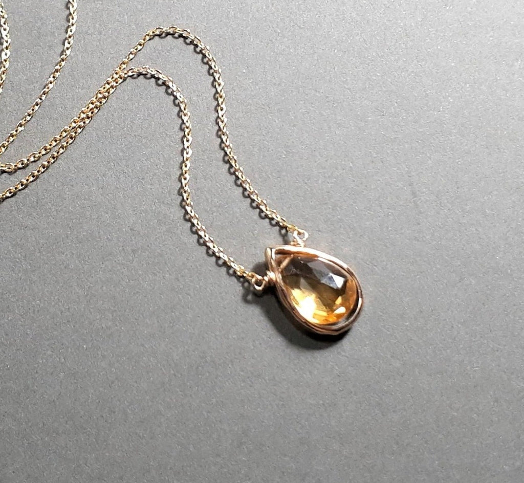 Golden Citrine Pear Briolette Pendant Necklace