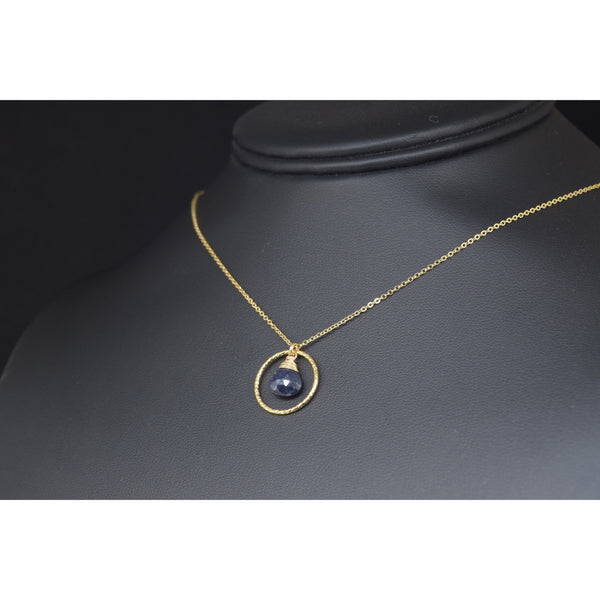 Genuine Sapphire Circle Necklace - September Birthstone - Handmade Jewelry - 14k Gold Filled or Sterling Silver