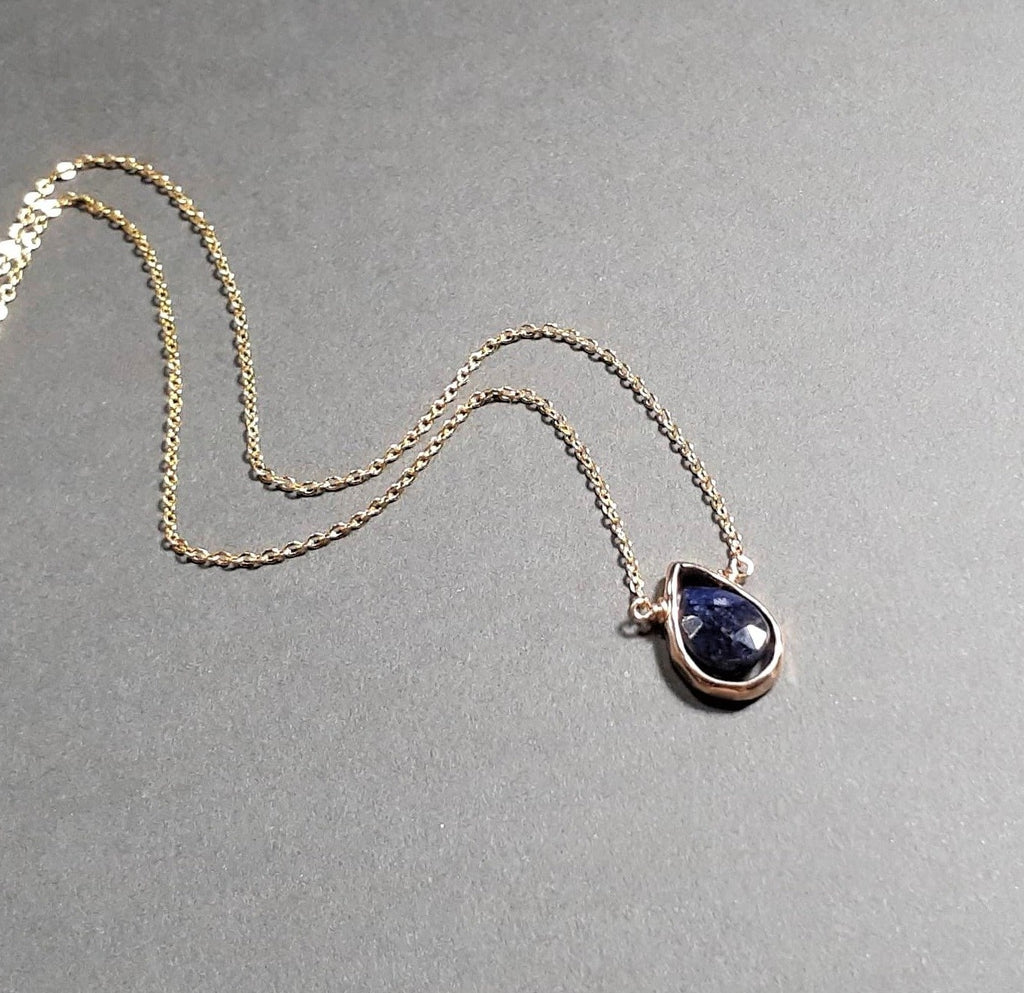 Blue Sapphire Pear Pendant Necklace