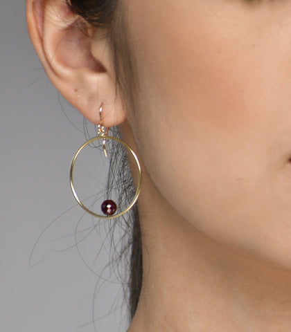 Garnet Hoop Earrings, 1" Hoop Earrings