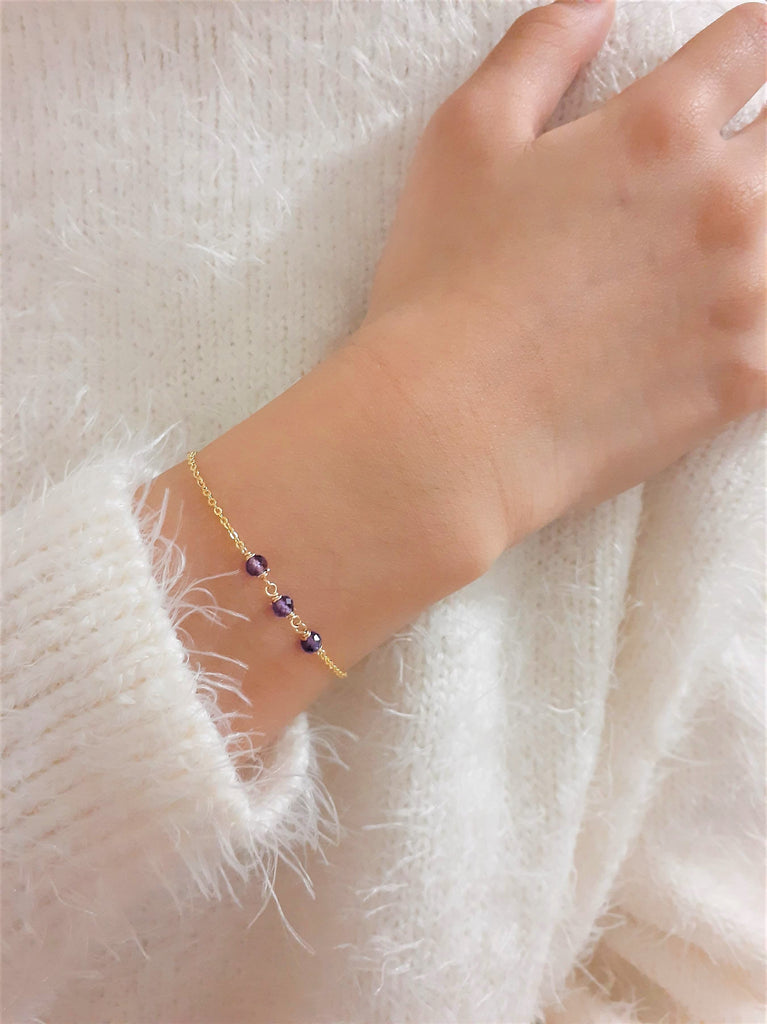 Dainty Purple Amethyst Bracelet - Handmade Jewelry - 14k Gold Filled