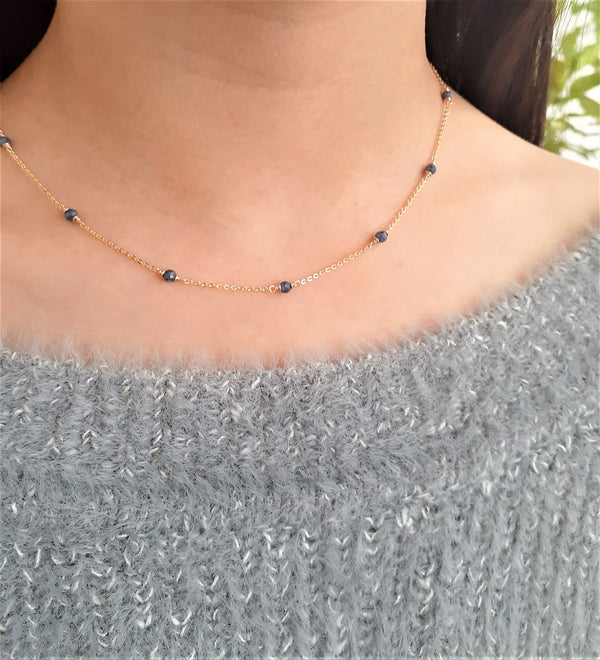 Blue Sapphire Beaded Choker Necklace