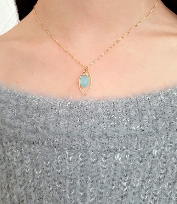 14k Gold Filled Aqua Chalcedony Necklace - Worn on The Fosters - Handmade Jewelry - 14k Gold Filled