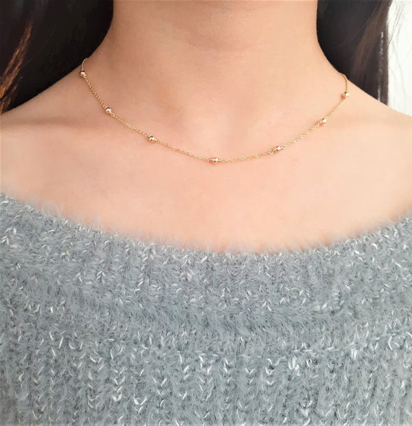 Dainty Gold Beaded Choker Necklace