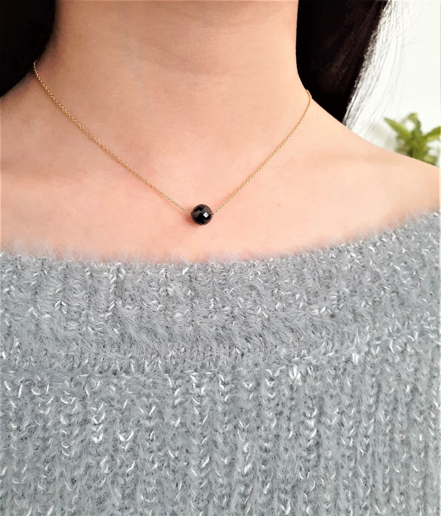Black Spinel Floating Necklace - Worn on Pretty Little Liars - Fidget Necklace