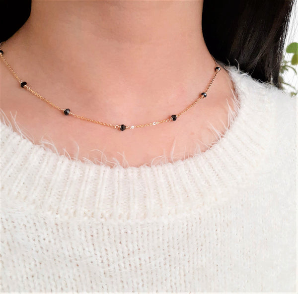 Black Spinel Beaded Choker Necklace