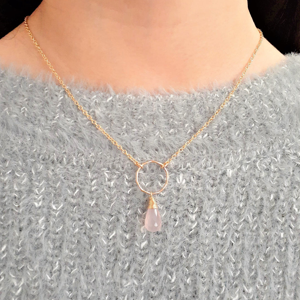 Pink Chalcedony Hoop Necklace -  Worn on Riverdale