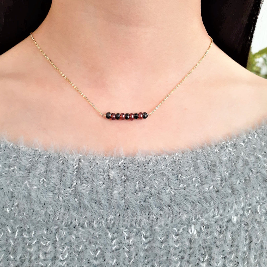 Natural Black Spinel and Garnet Bar Necklace - Worn on The Vampire Diaries 