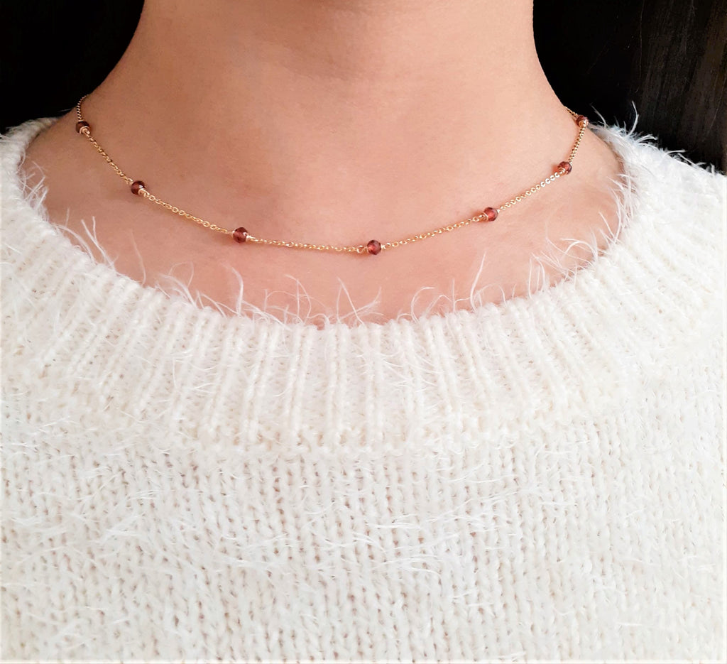 Garnet Beaded Choker Necklace