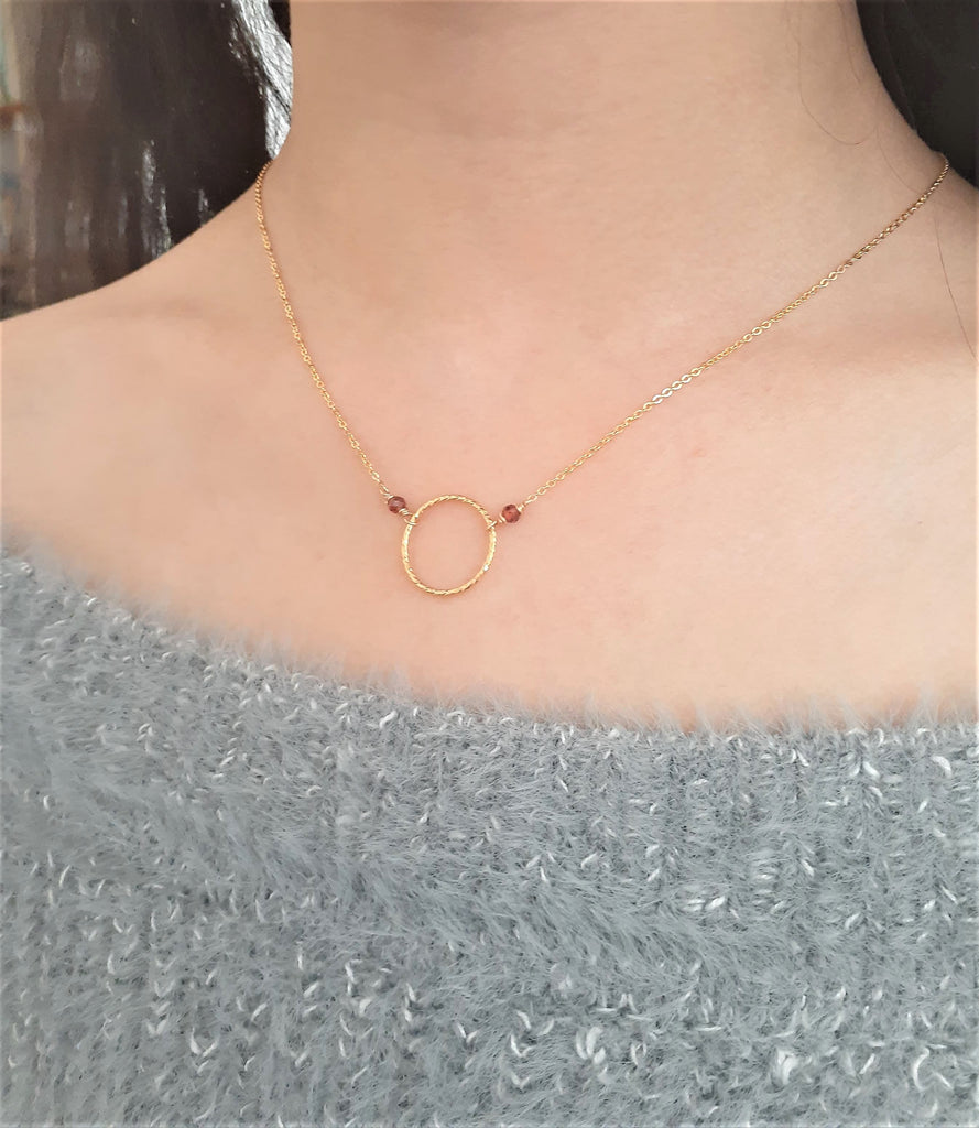 Garnet Hoop Necklace