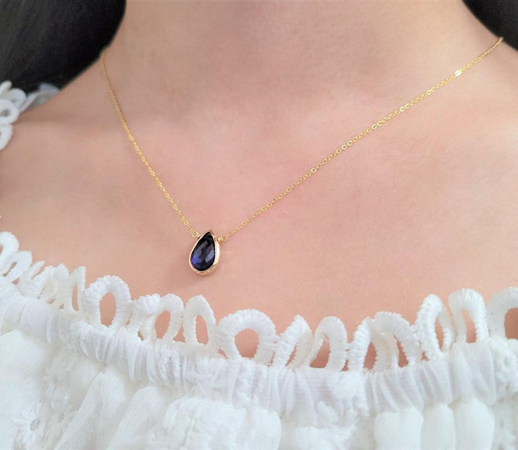 Blue Sapphire Pear Briolette Pendant Necklace