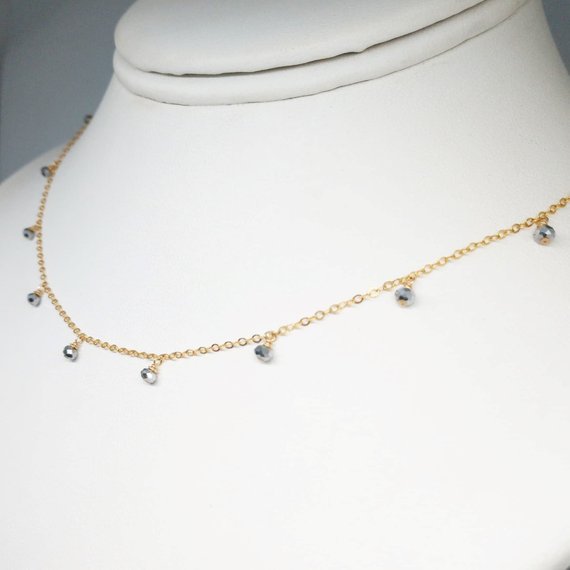 Silver Pyrite Drop Choker Necklace - Two Toned Necklace