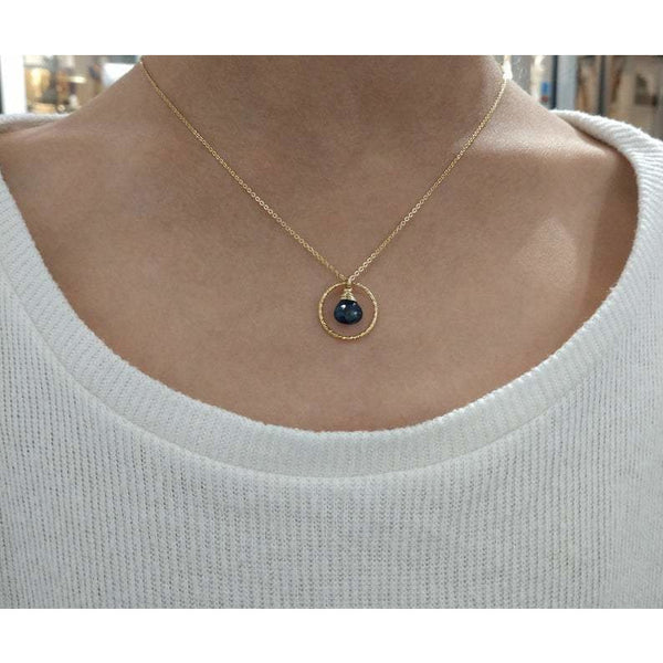 Genuine Sapphire Circle Necklace - September Birthstone - Handmade Jewelry - 14k Gold Filled or Sterling Silver