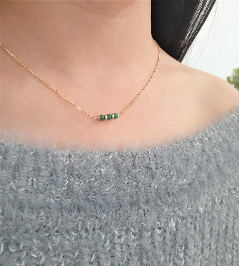 Genuine Emerald Bar Necklace, May Birthstone / Handmade Jewelry / 14k Gold Filled