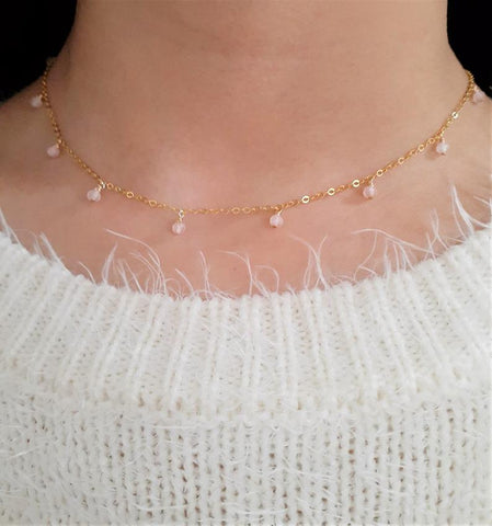 Dainty Rose Quartz Choker Necklace