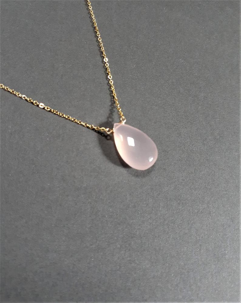 Pink Chalcedony Pear Shape Necklace