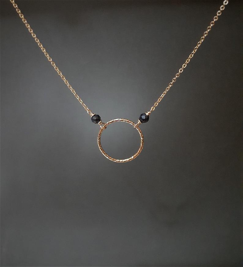 Black Spinel Hoop Necklace