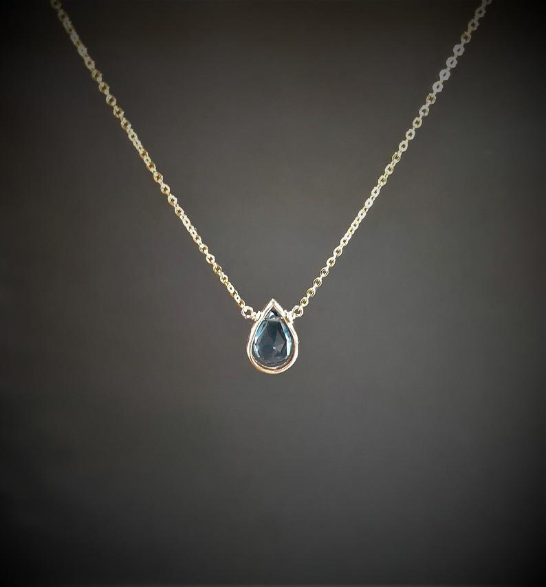 London Blue Topaz Pear Briolette Pendant Necklace