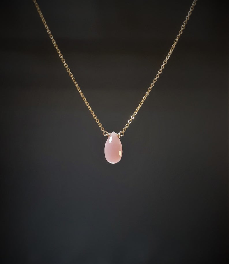 Pink Peruvian Opal Pear Briolette Necklace