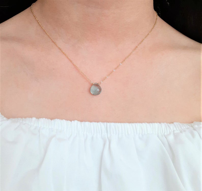 Fluorite Heart Shape Briolette Pendant Necklace