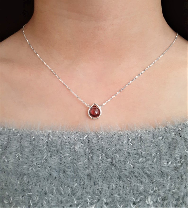Garnet Heart Briolette Pendant Necklace