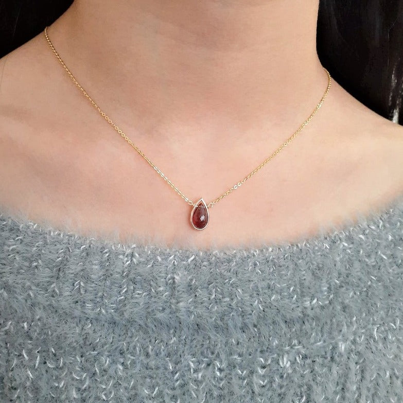 Garnet Pear Briolette Pendant Necklace