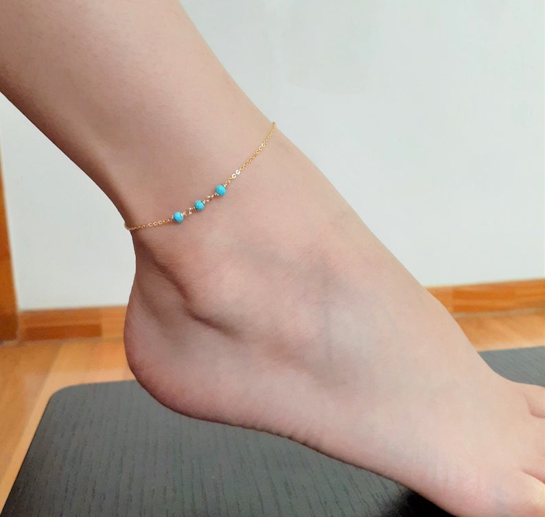 Dainty Sleeping Beauty Turquoise Anklet– Admirable Jewels