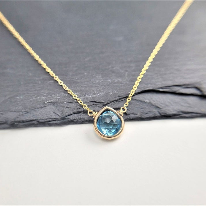 Swiss Blue Topaz Heart Briolette Pendant Necklace