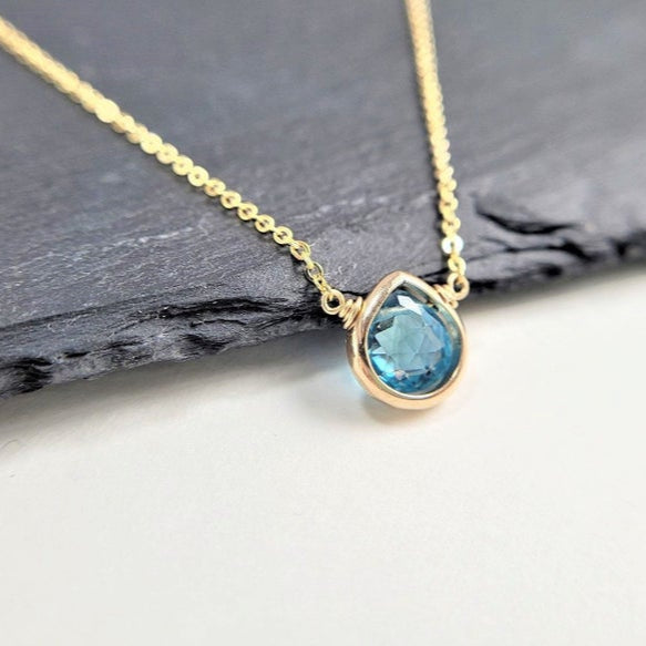 Swiss Blue Topaz Heart Briolette Pendant Necklace