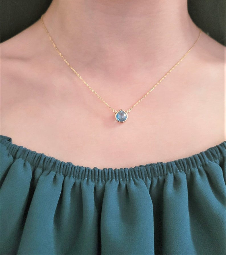 Swiss Blue Topaz Heart Briolette Pendant Necklace