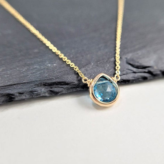 Swiss Blue Topaz Heart Briolette Pendant Necklace