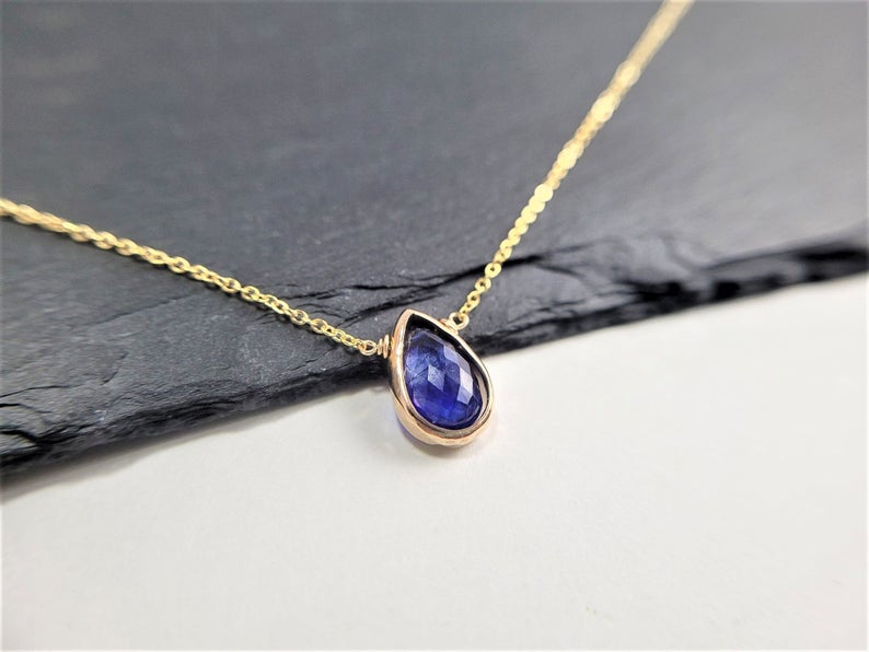 Blue Sapphire Pear Briolette Pendant Necklace