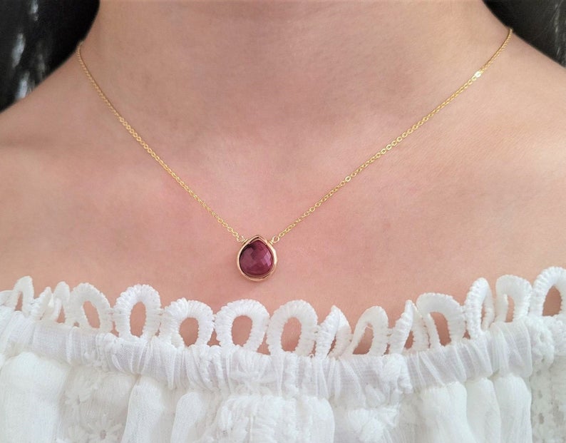 Ruby Heart Briolette Pendant Necklace