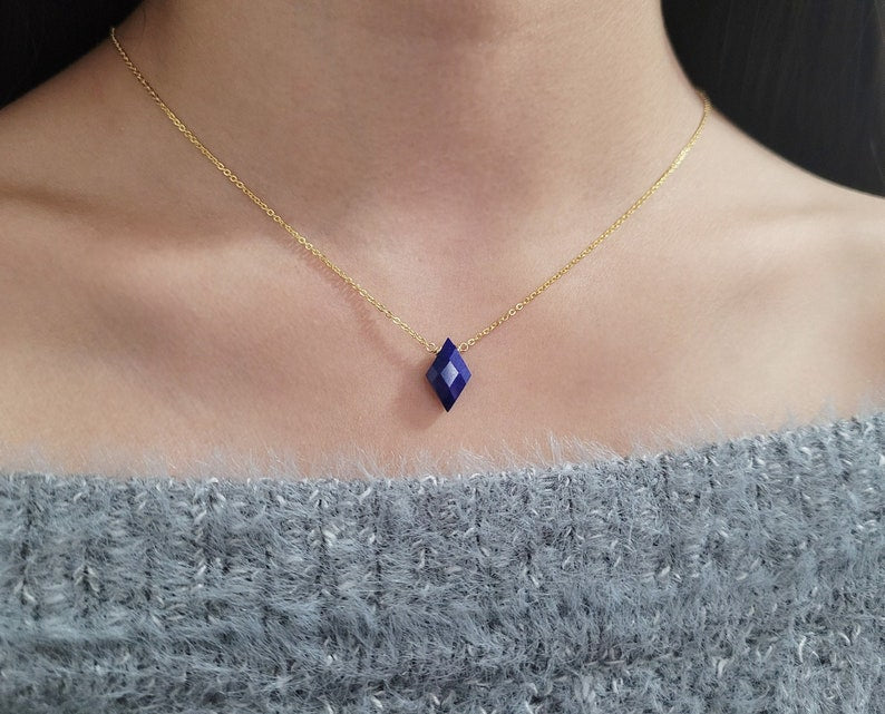 Lapis Lazuli Diamond Pendant Necklace